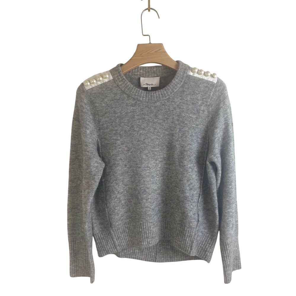 3.1 Phillip Lim Gray Wool Alpaca Pearl Embellished Shoulder Sweater Small